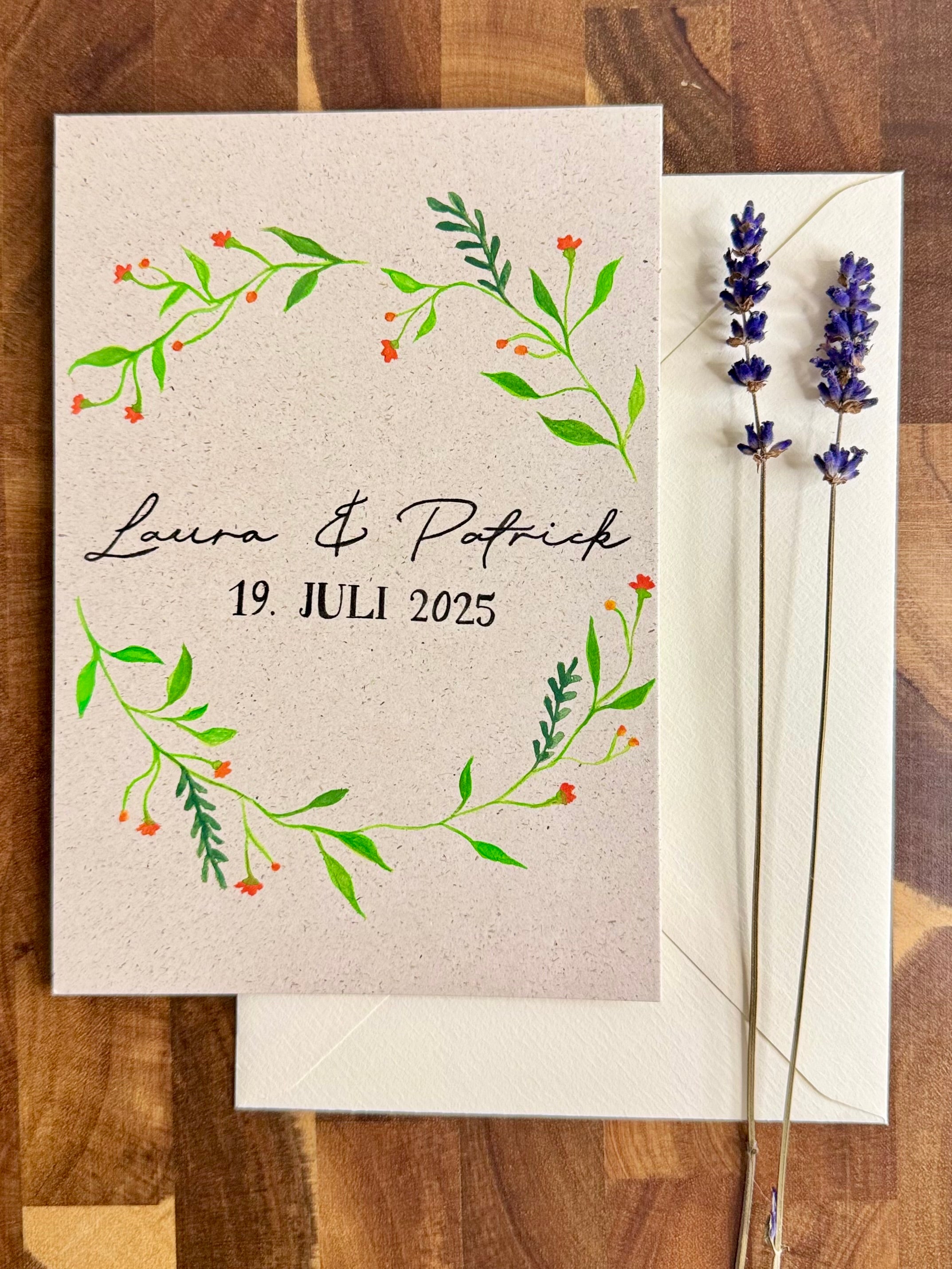 Personalisierte Hochzeitskarte | Handbemalt | Aquarell-Design mit Umschlag und Einleger | Individuelle Glückwunschkarte zur Hochzeit