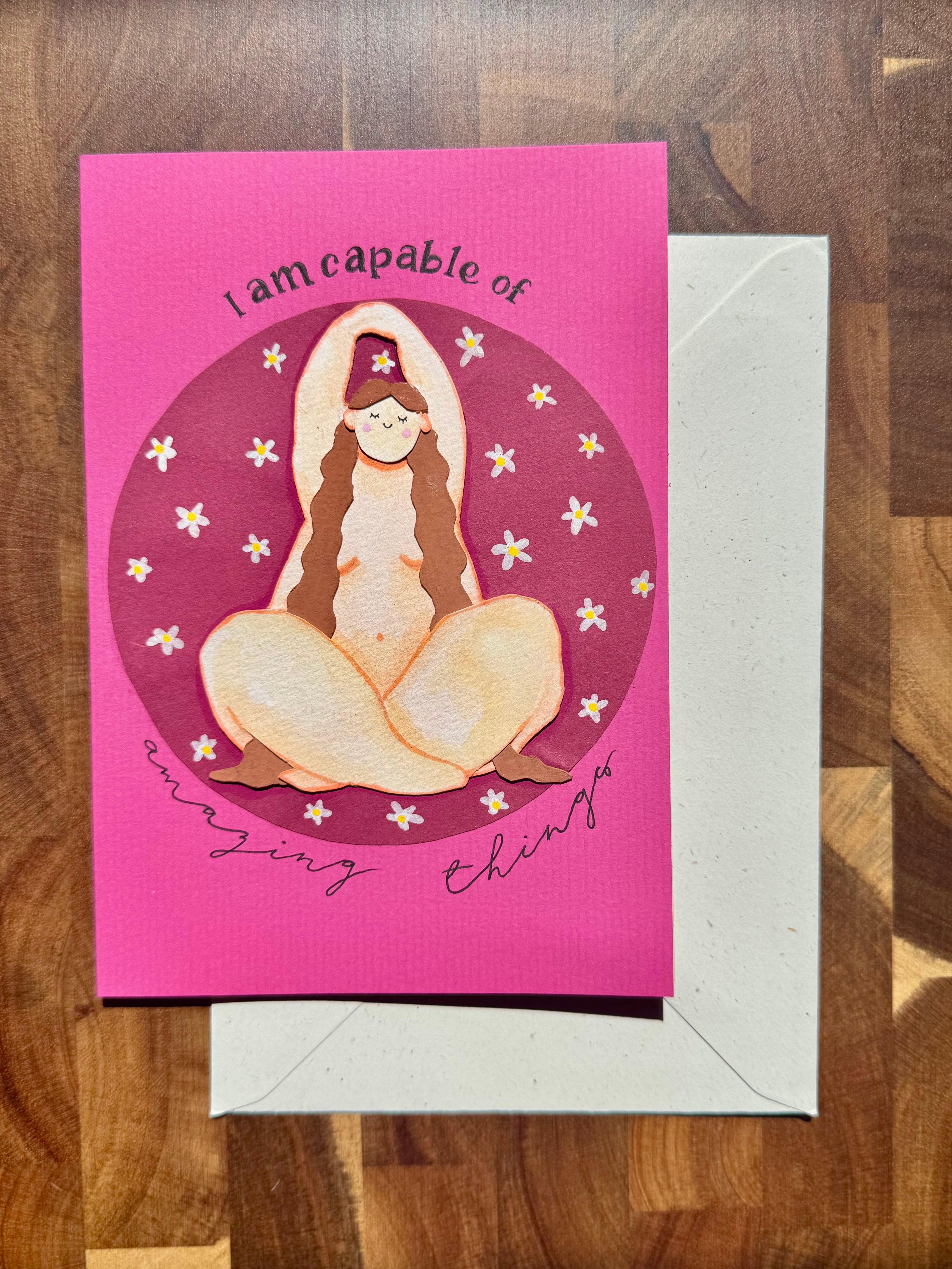 Self Love Club | Handbemalte Grußkarte mit Umschlag & Einleger für Geburtstage und besondere Momente | B6 Format