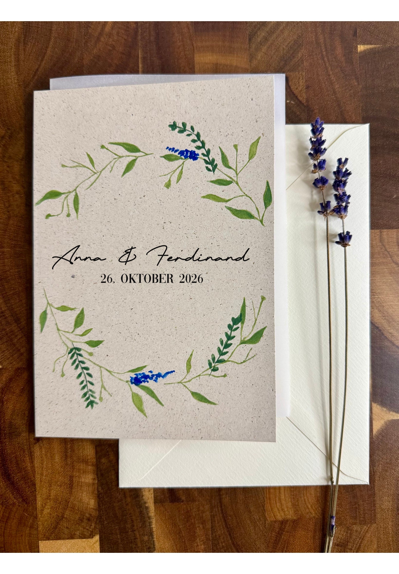 Personalisierte Hochzeitskarte | Handbemalt | Aquarell-Design mit Umschlag und Einleger | Individuelle Glückwunschkarte zur Hochzeit