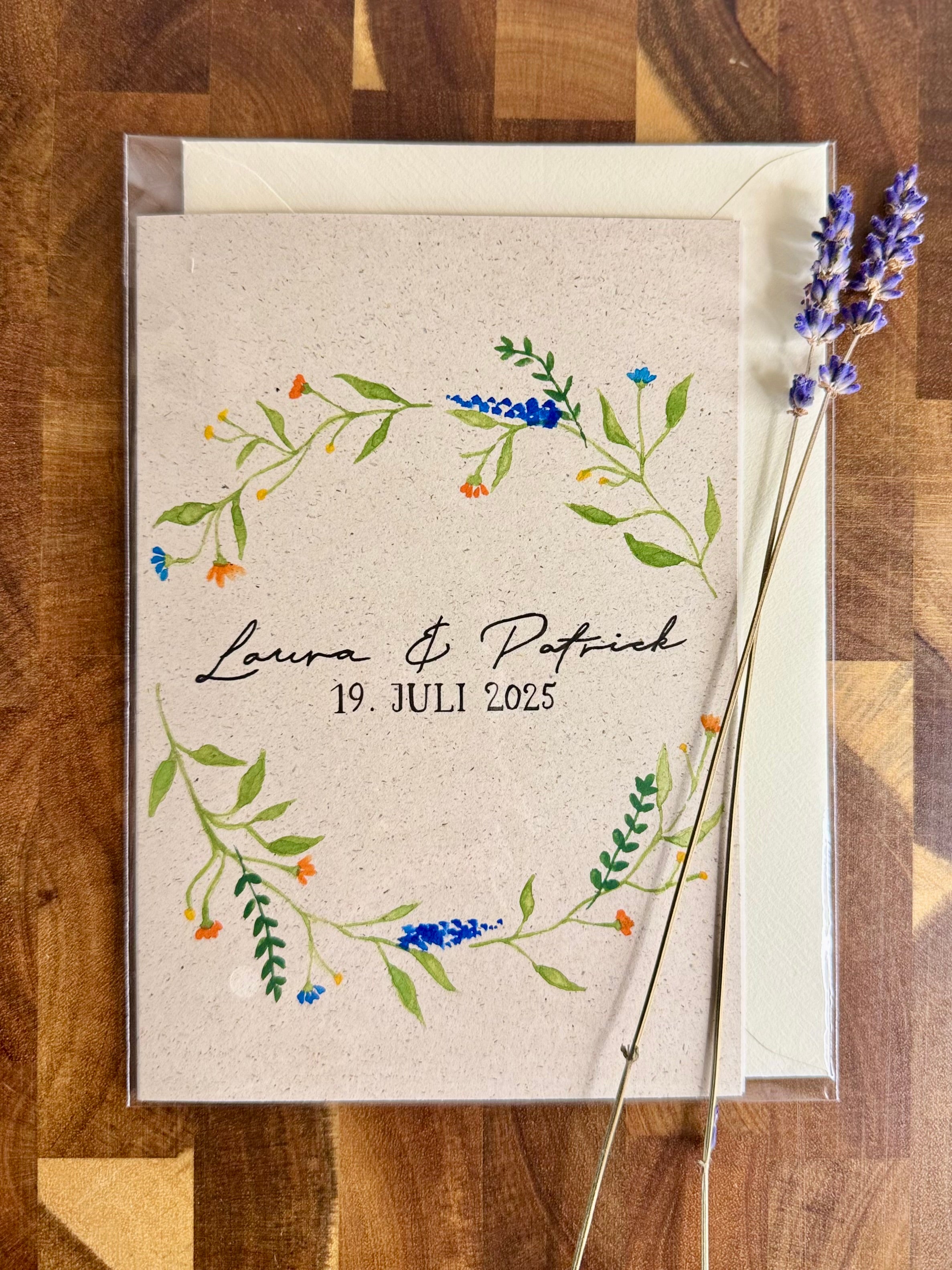 Personalisierte Hochzeitskarte | Handbemalt | Aquarell-Design mit Umschlag und Einleger | Individuelle Glückwunschkarte zur Hochzeit