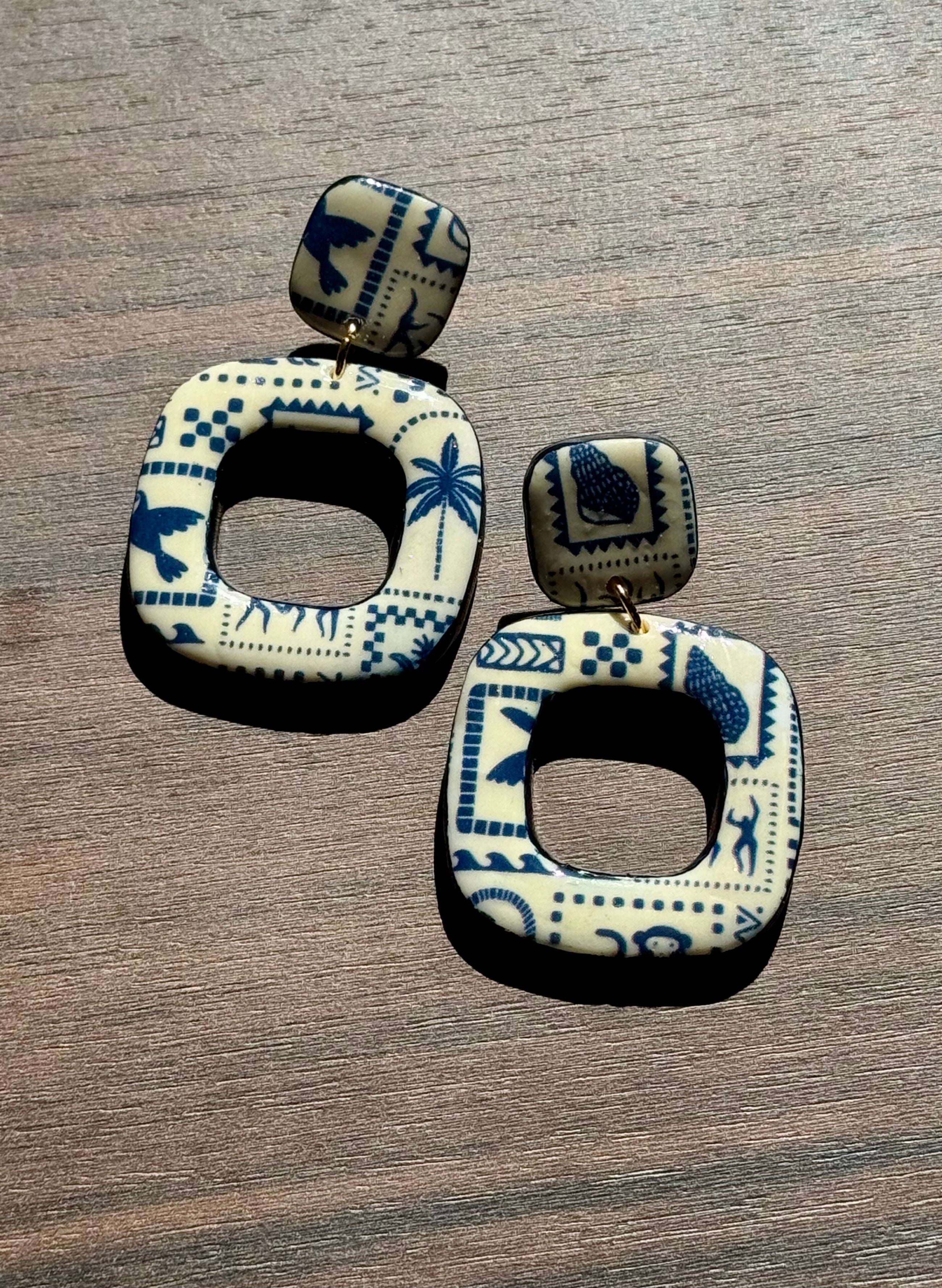 Santorini Nights Collection | Statement Ohrringe aus Polymer Clay | Blau & Creme