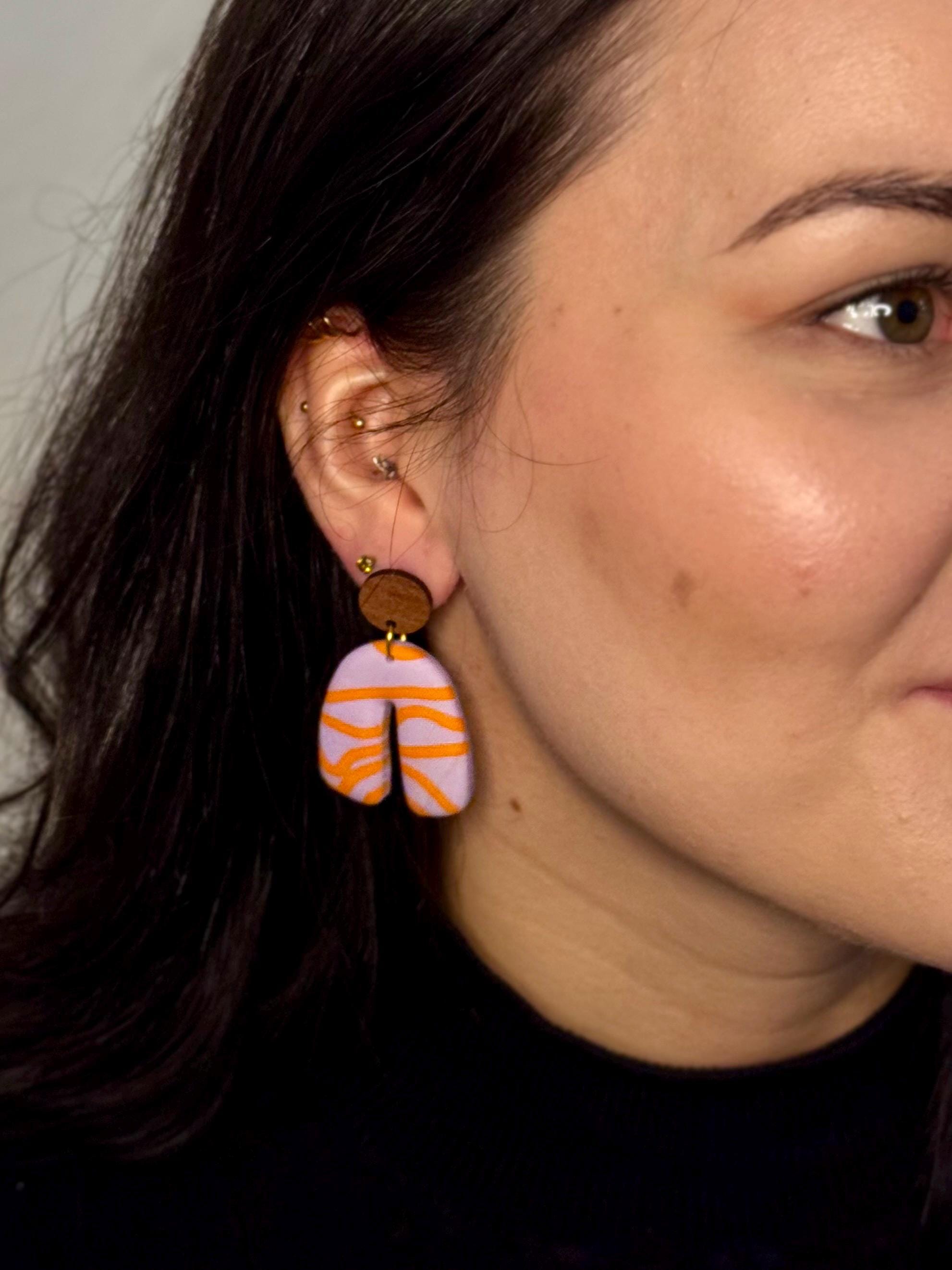 Purple Orange Swirl Collection | Statement Ohrringe aus Polymer Clay | Lila & Orange | Creative Studio Anniway | Geschenkidee