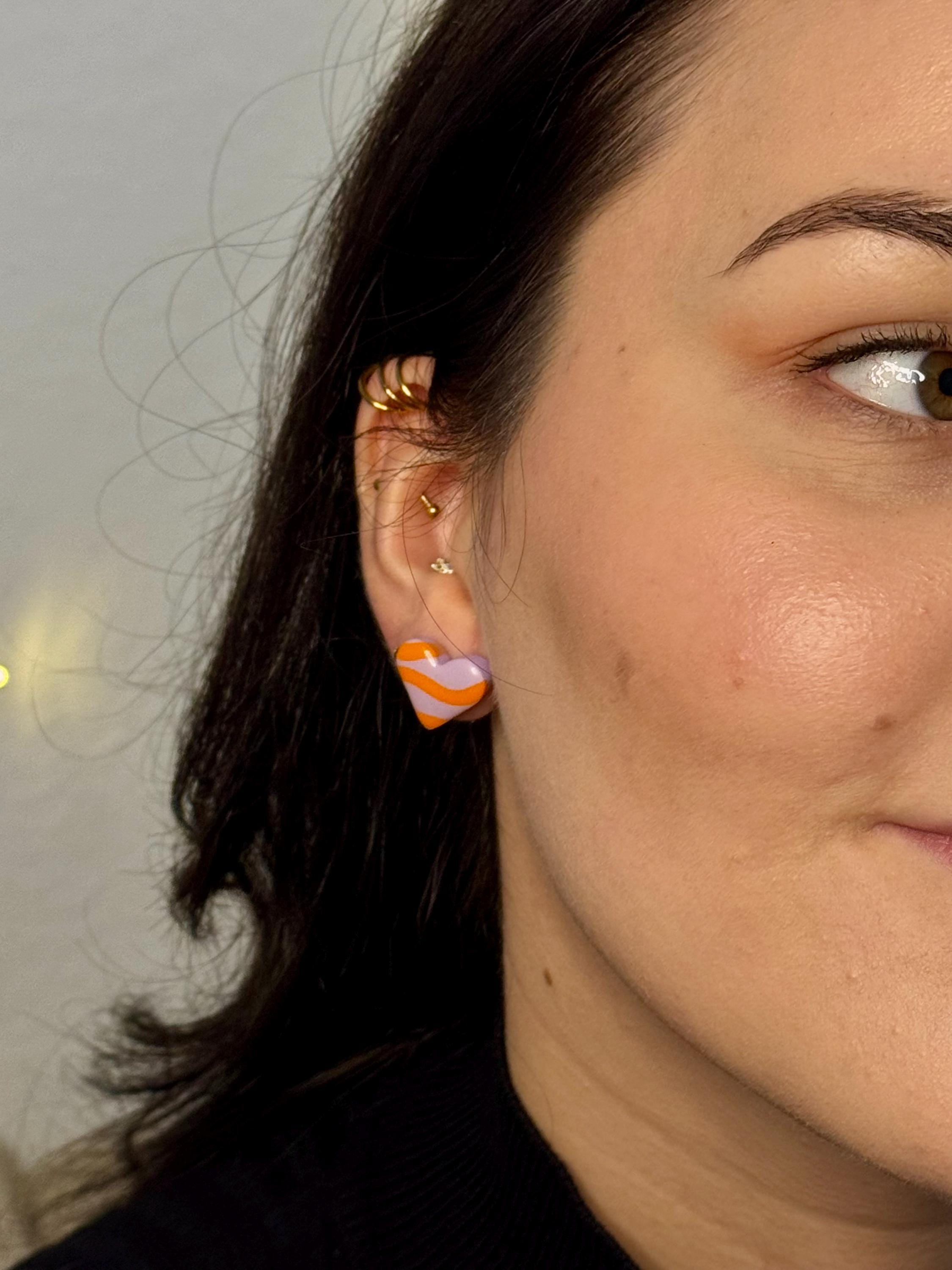 Purple Orange Swirl Collection | Statement Ohrringe aus Polymer Clay | Lila & Orange | Creative Studio Anniway | Geschenkidee